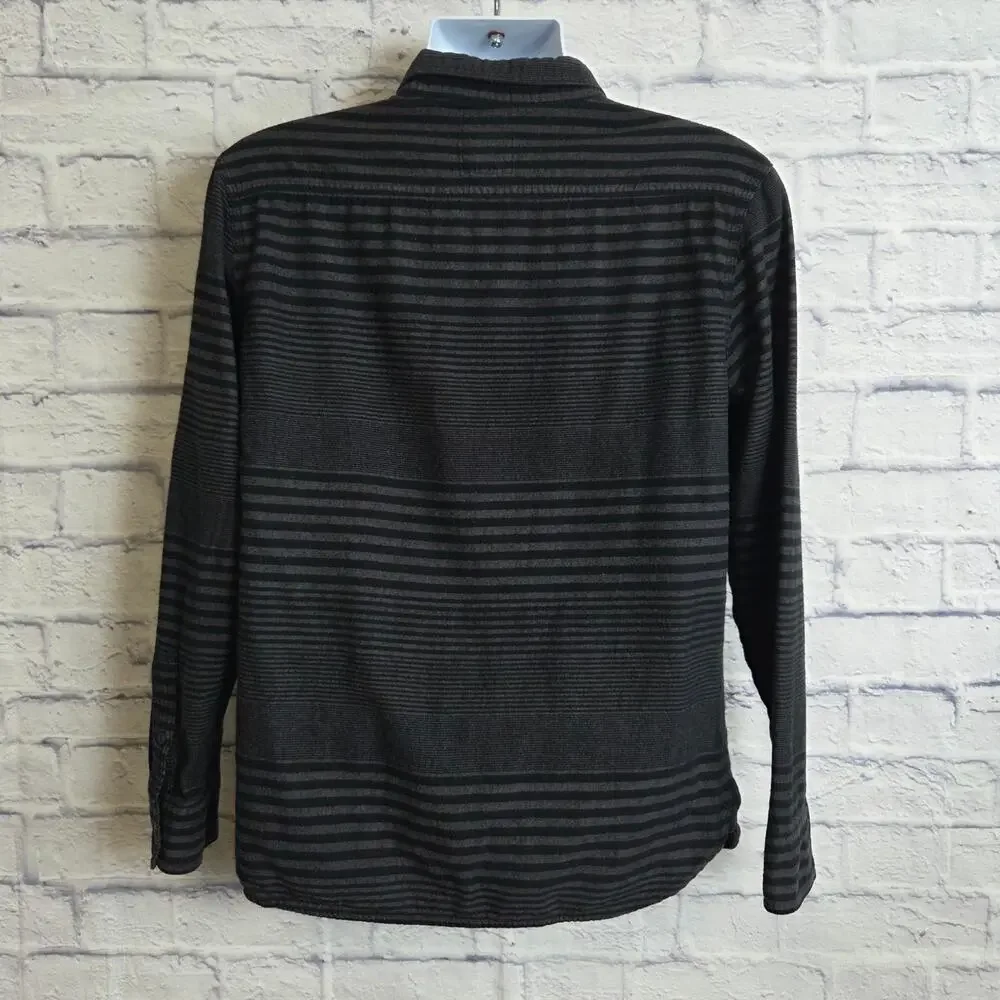 Levi's Mens Medium Black Gray Stripe Long Sleeve Flannel Button Down Shirt - Picture 5 of 13